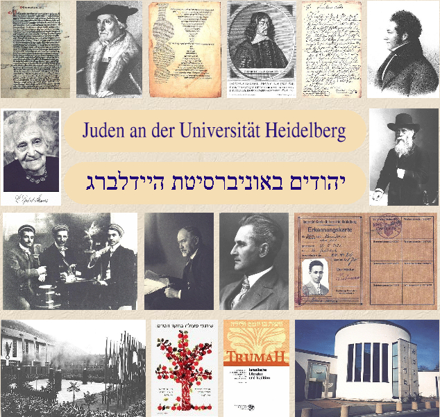 Titelbild der Ausstellung "Juden an der Universität Heidelberg" mit einigen der gezeigten Exponate. Grafik: Universität Heidelberg